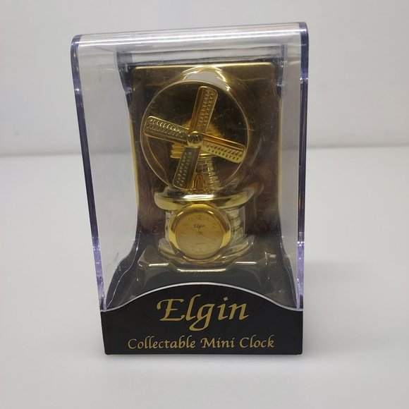 ELGIN WINDMILL GOLD AND SILVER TONE MINI CLOCK *RARE* GENUINE VINTAGE NEW SEALED - Picture 2 of 9